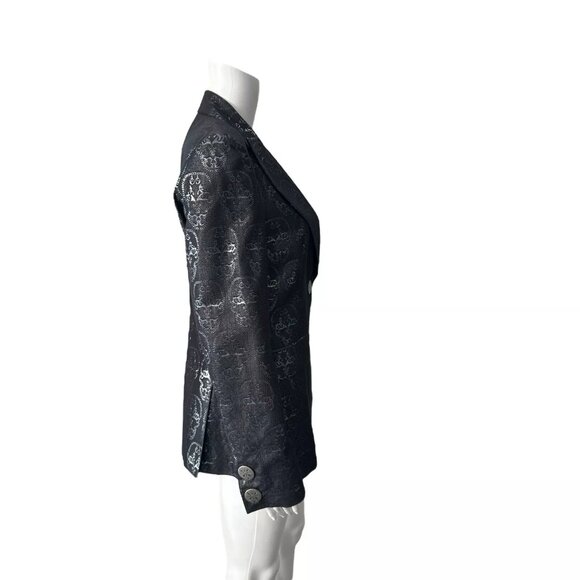 Thomas Wylde Black Metallic Printed Single Breasted Blazer Size 4 - Picture 5 of 10